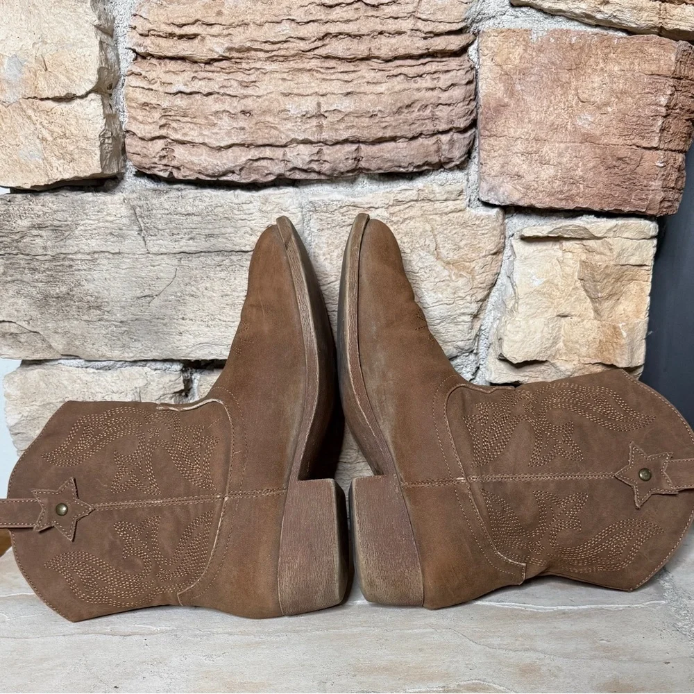 DREAM‎ PAIRS KIDS Embroidered Brown Slip-On Cowgirl Ankle Boots Size 5